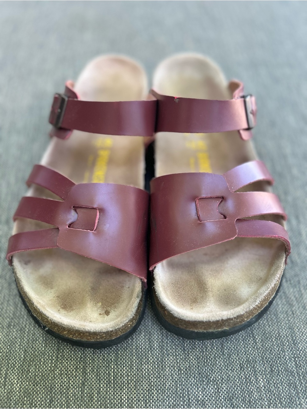 Ladies Birkenstock Burgundy Leather Slide Sandals
